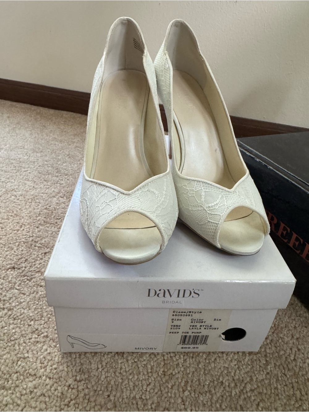 David's Bridal Ivory Lace Peep-Toe Heels